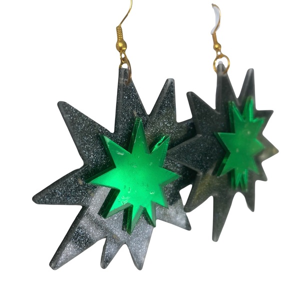 SPIKE gold bam boom bang  pow burst earring acrylic mirror urban nyc comic pow - Picture 3 of 3